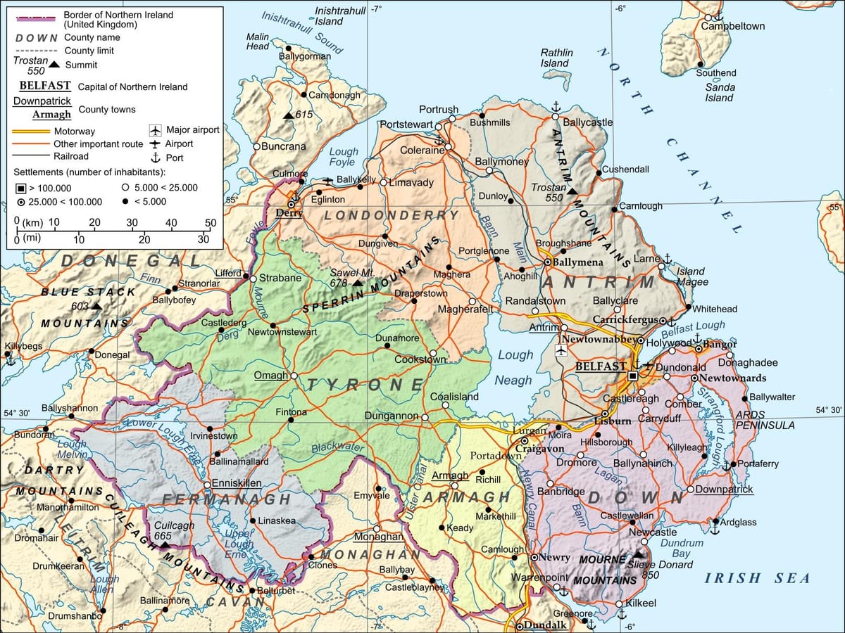 mapa dos aeroportos na irlanda do norte