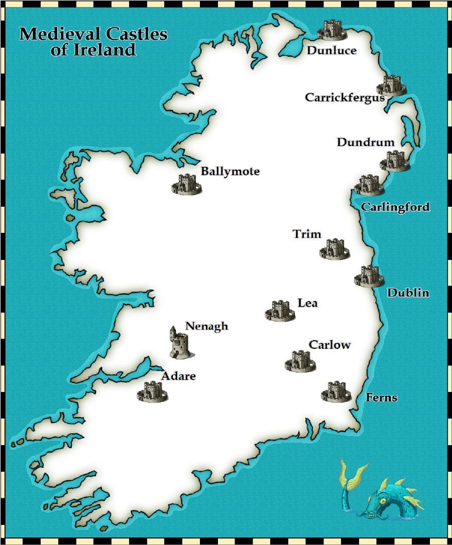 mapa de castelos na irlanda