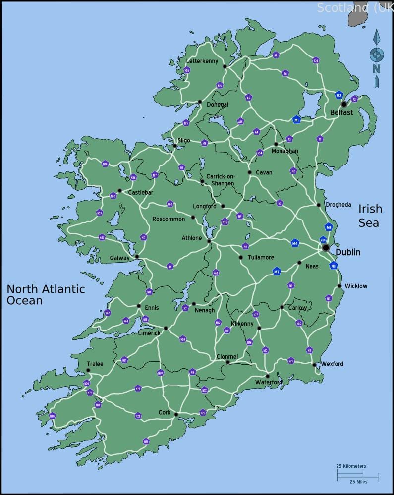 mapa de condução mapa da irlanda distância