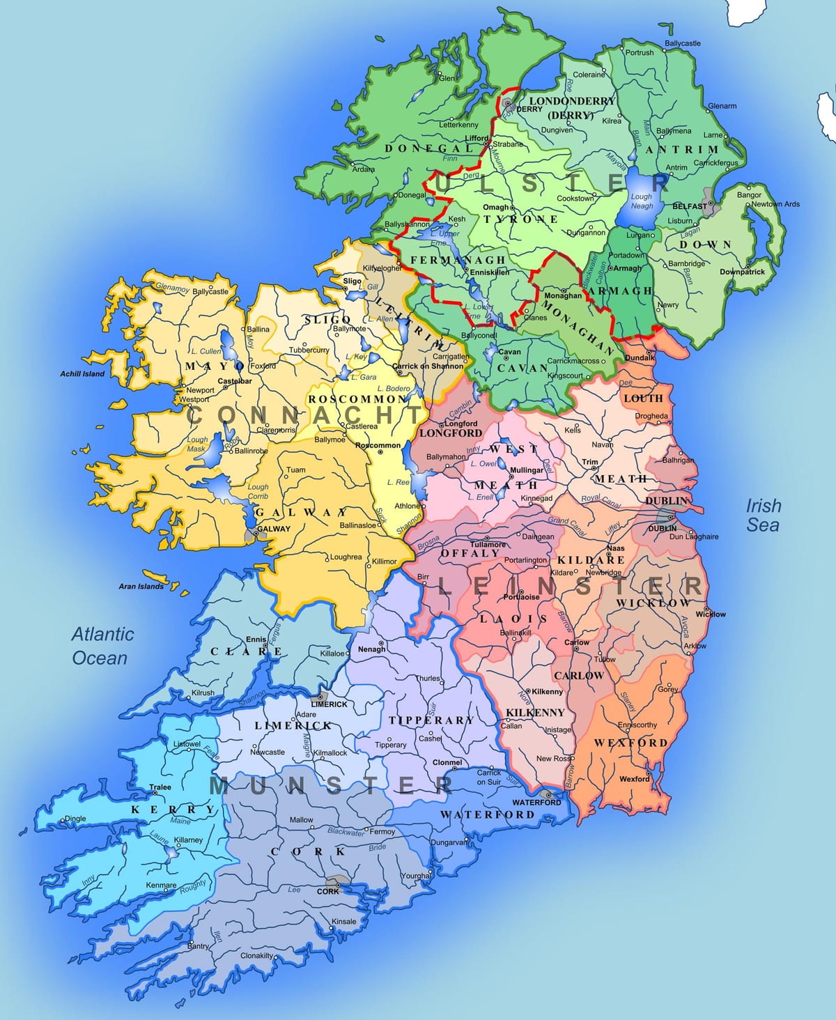 grande mapa detalhado da irlanda