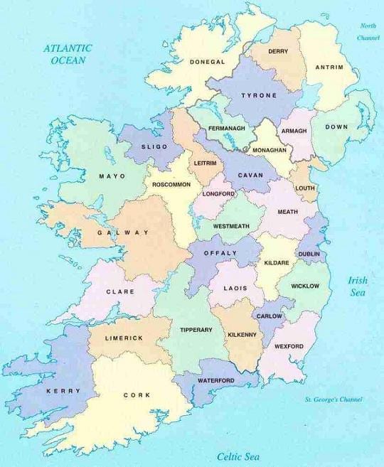 mapa da irlanda, b&b
