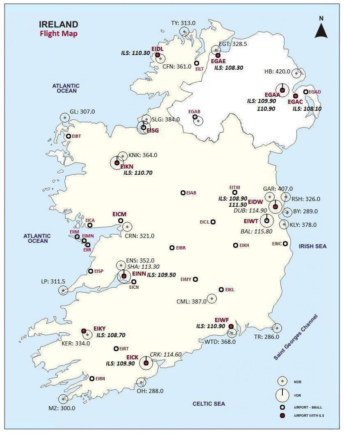 mapa da irlanda, mostrando aeroportos