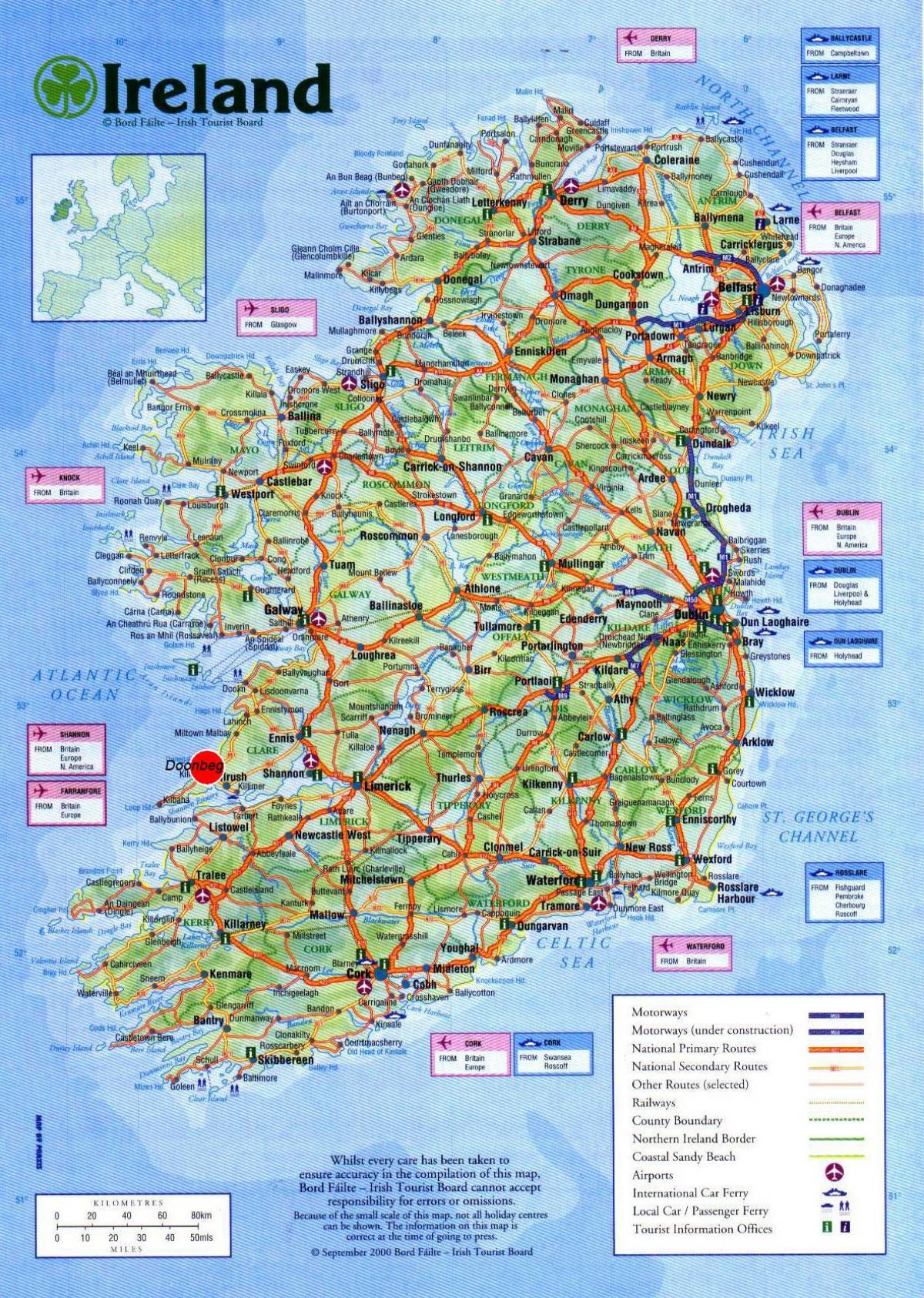 mapa da irlanda, mostrando atrações turísticas
