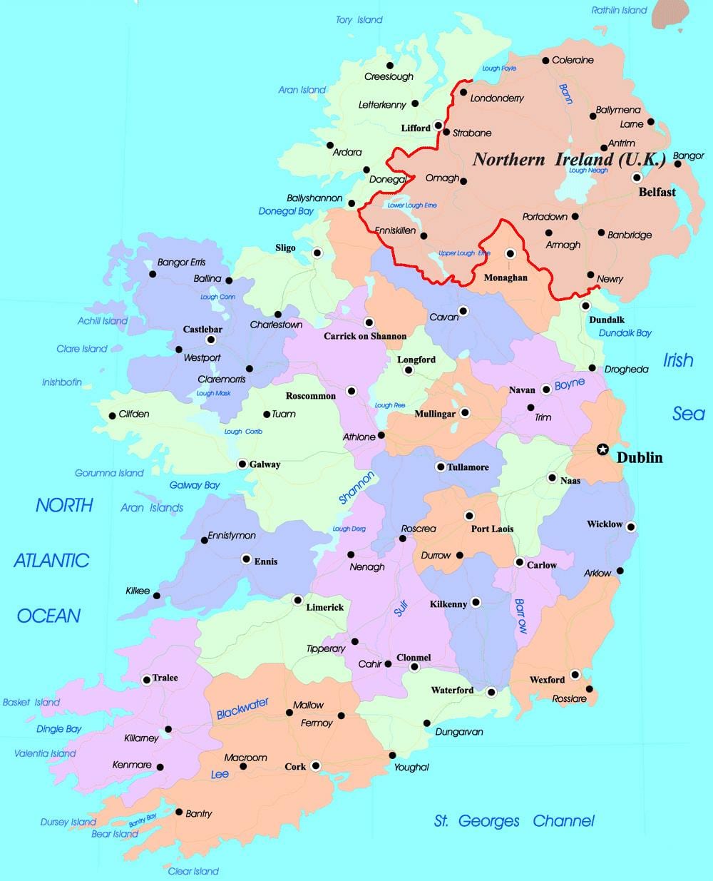 mapa político da irlanda e irlanda do norte