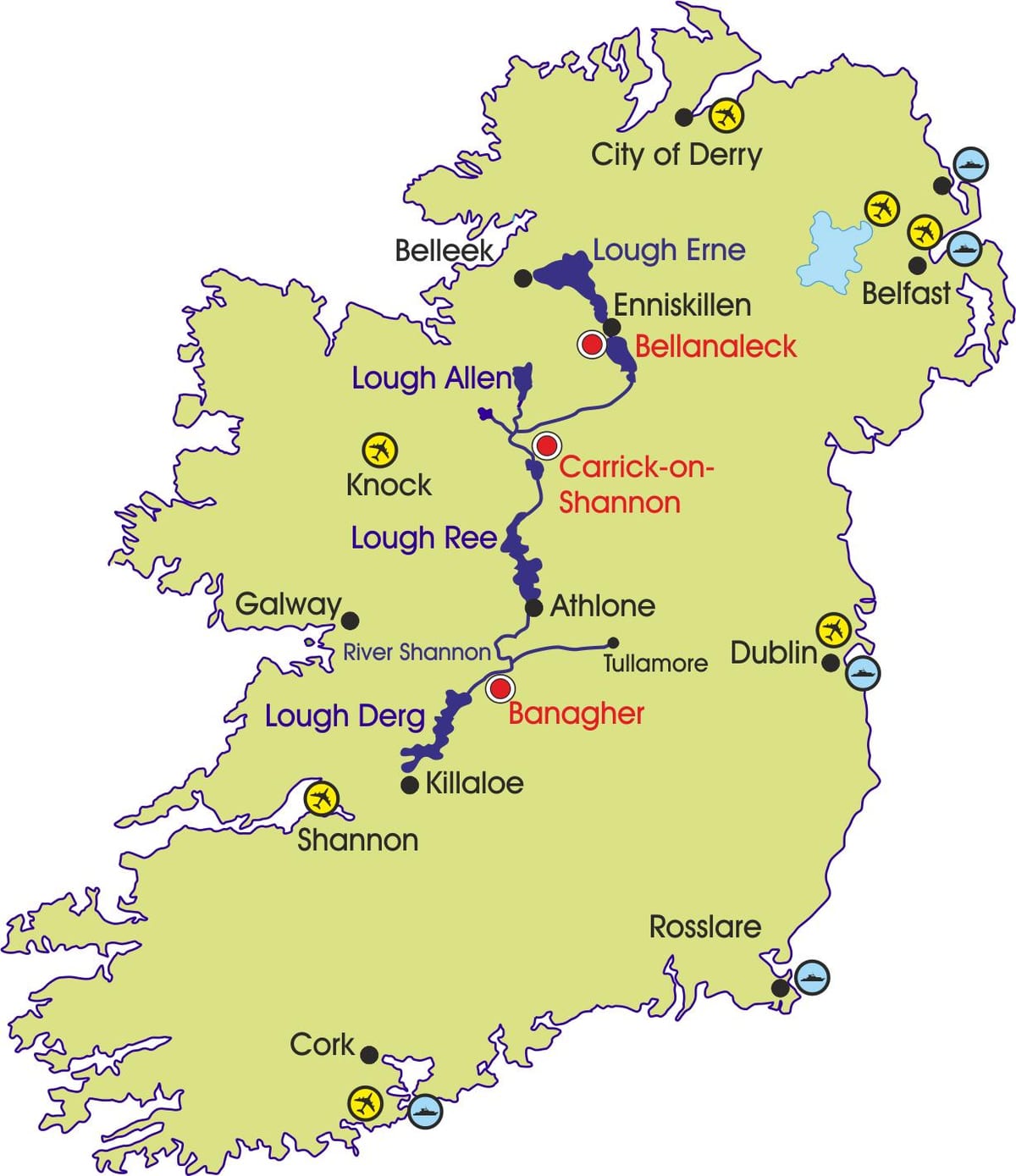 mapa da irlanda, rios e montanhas