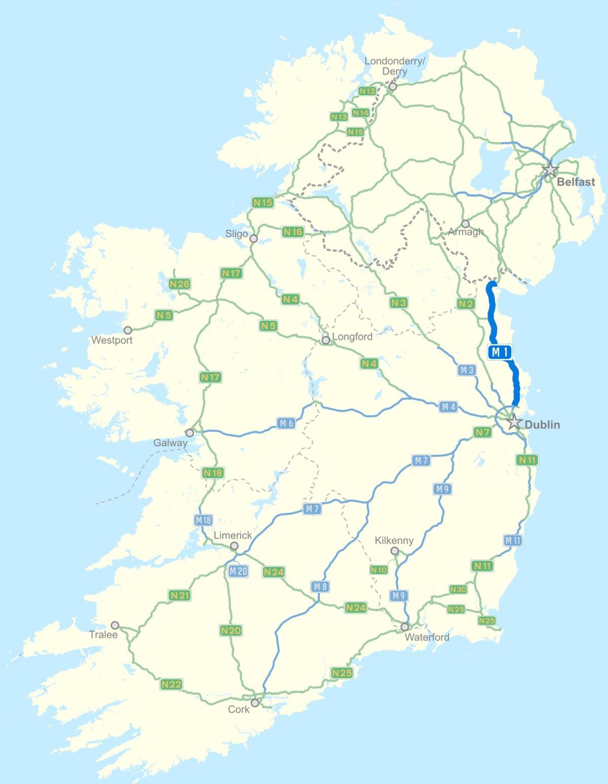 mapa da irlanda auto-estrada