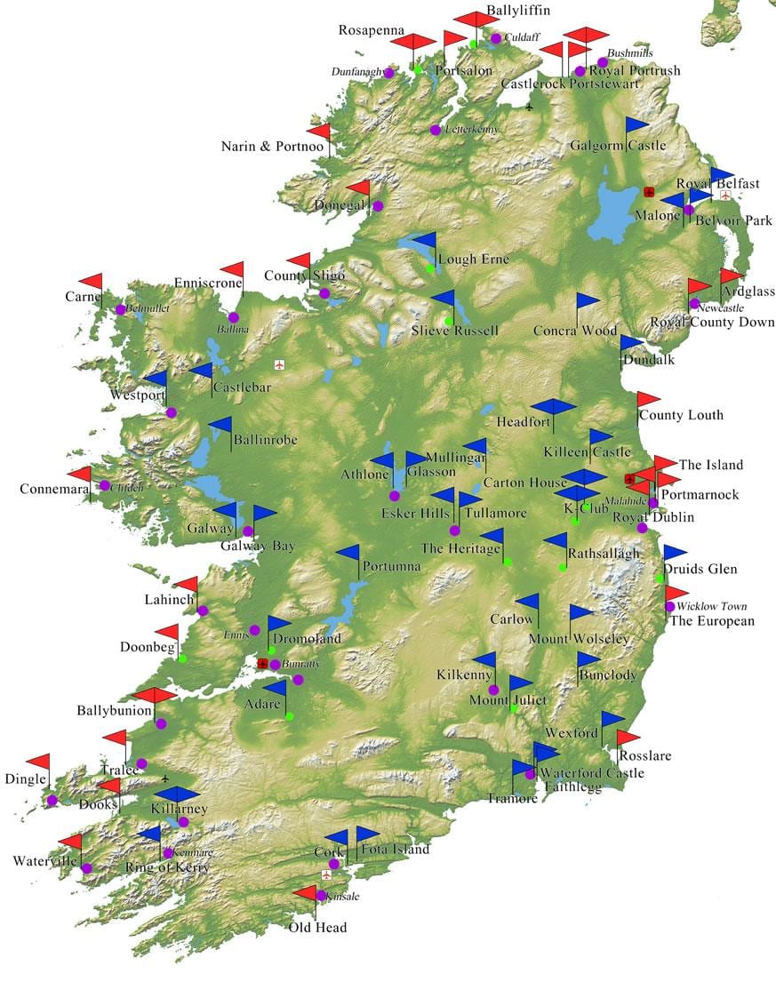 mapa da irlanda de golfe