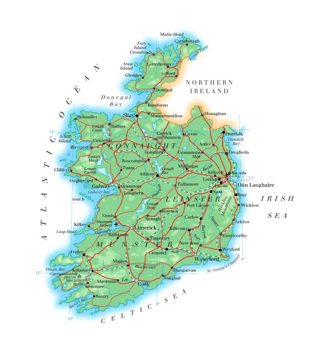 mapa da irlanda elevação