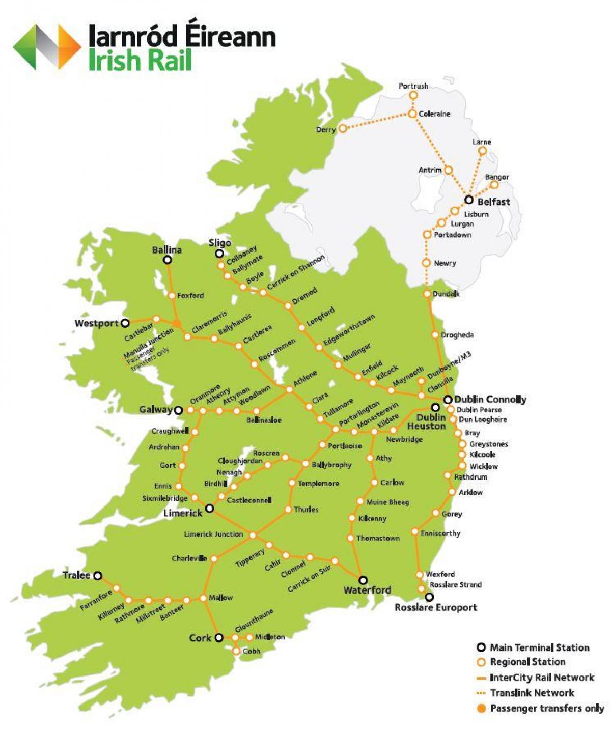 a viagem de trem na irlanda mapa