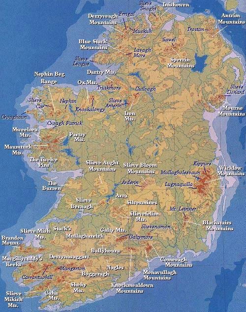 mapa da irlanda montanhas