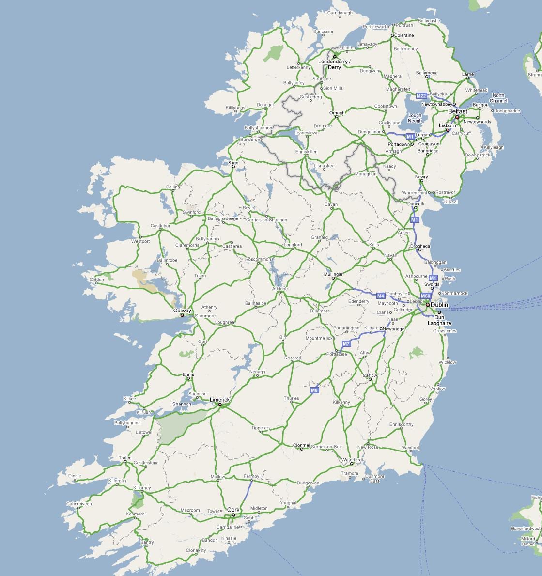 mapa da irlanda estrada