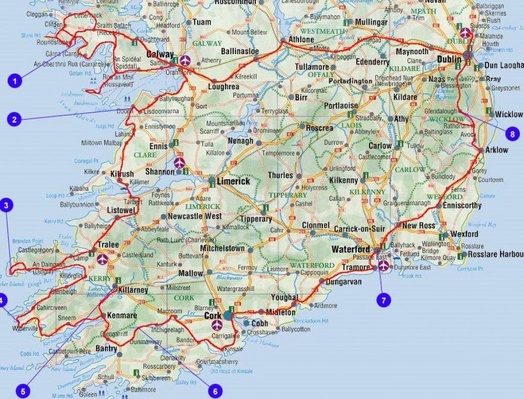 mapa da irlanda do sul condados e cidades