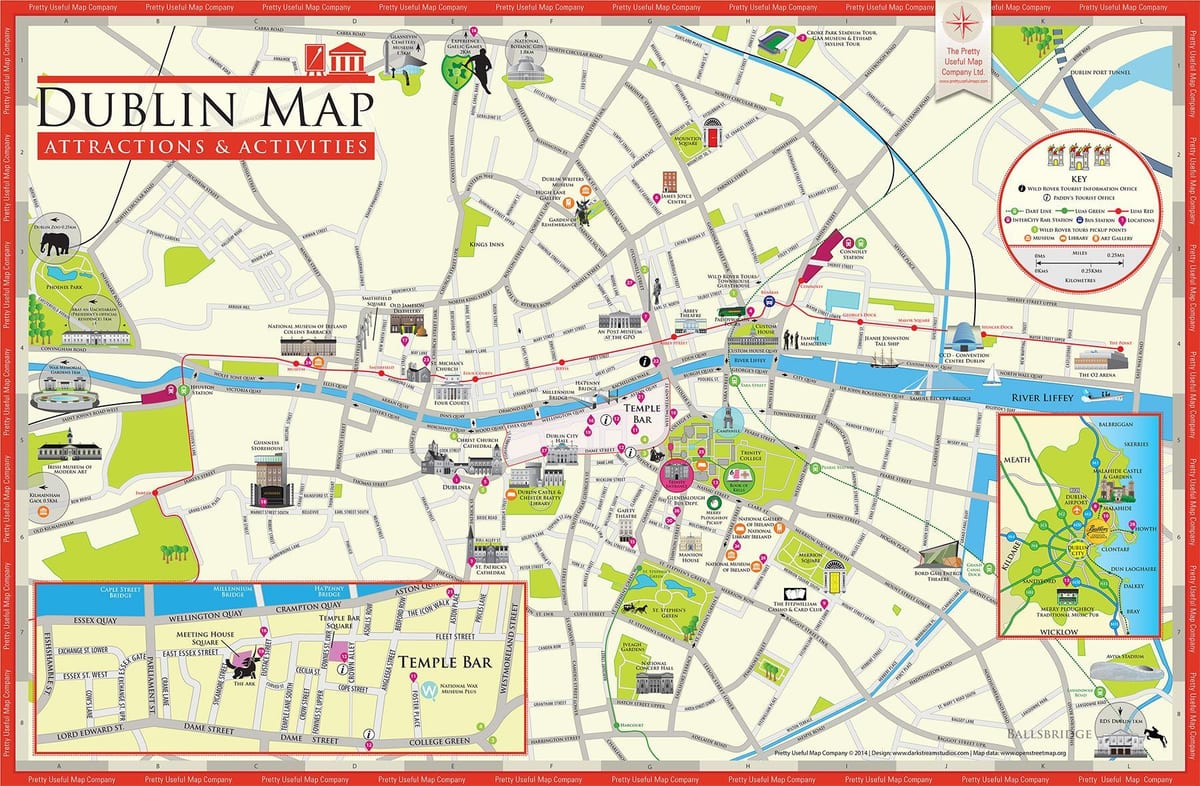 mapa de dublin, irlanda atrações turísticas