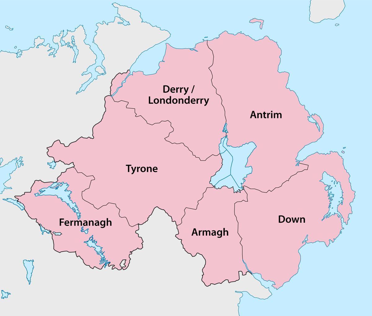 mapa da irlanda do norte condados e cidades