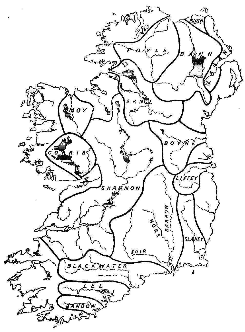 mapa em branco da irlanda, com rios e montanhas