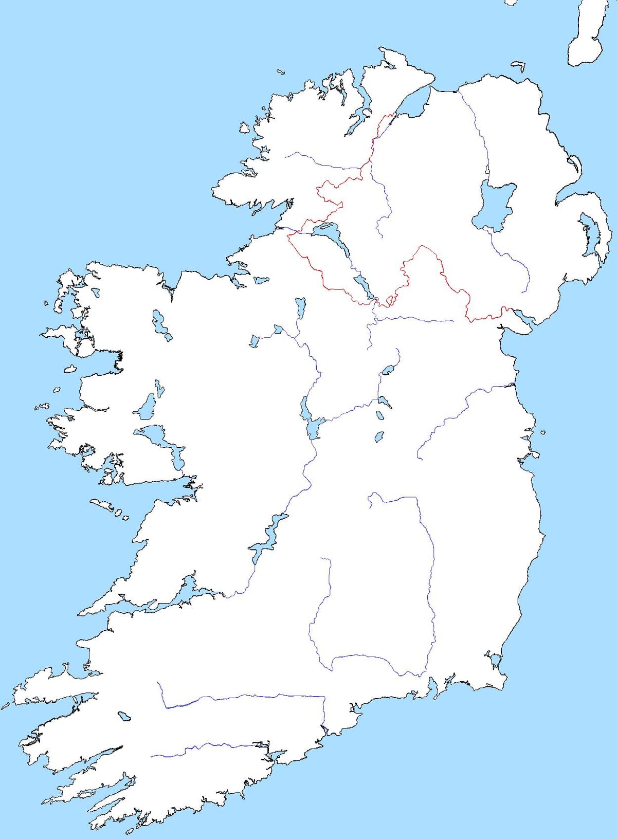 mapa da mapa em branco da irlanda, com rios