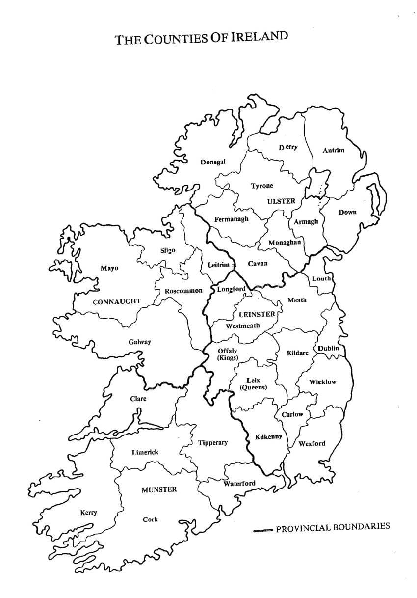 esboço de mapa de irlanda