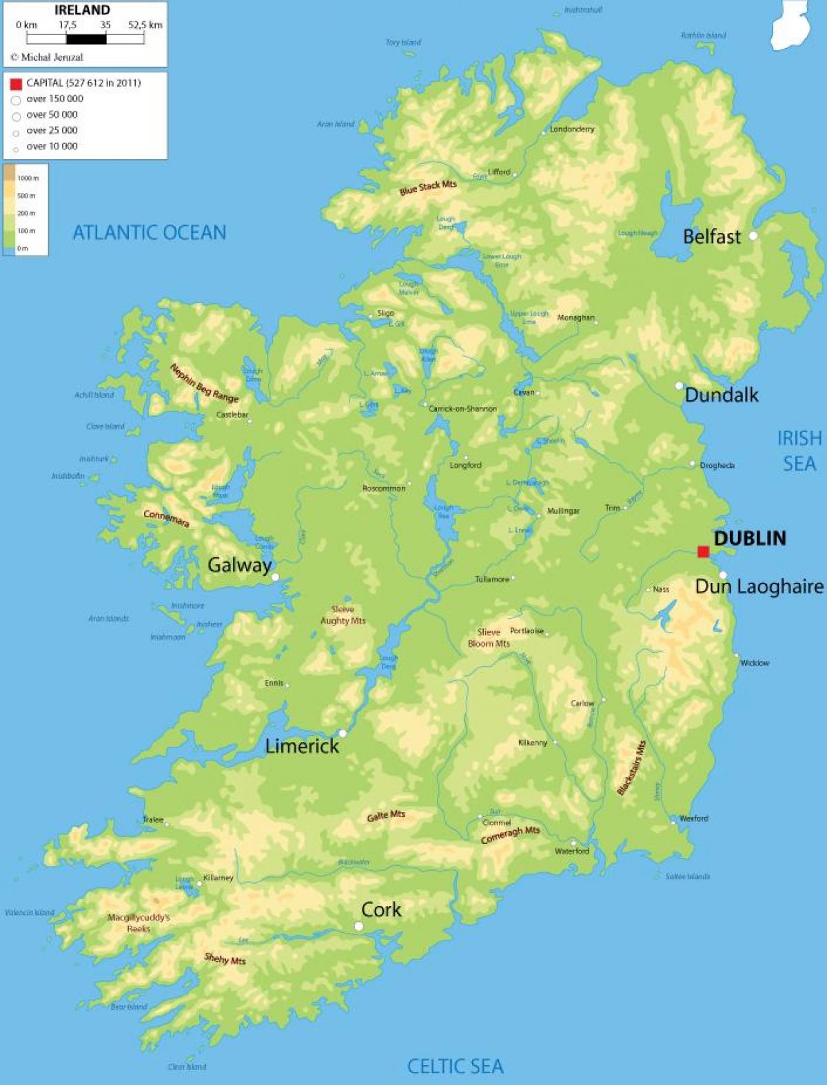 Mapa físico da irlanda - mapa em Relevo da irlanda (do Norte da Europa -  Europa), image size:1200x1575