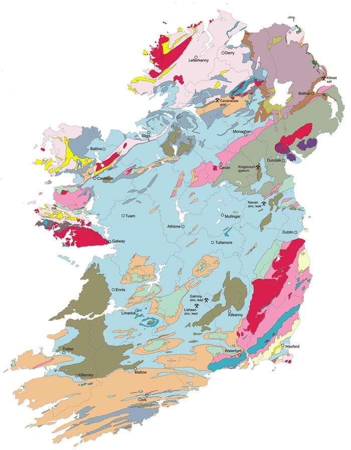 mapa geológico, mapa da irlanda