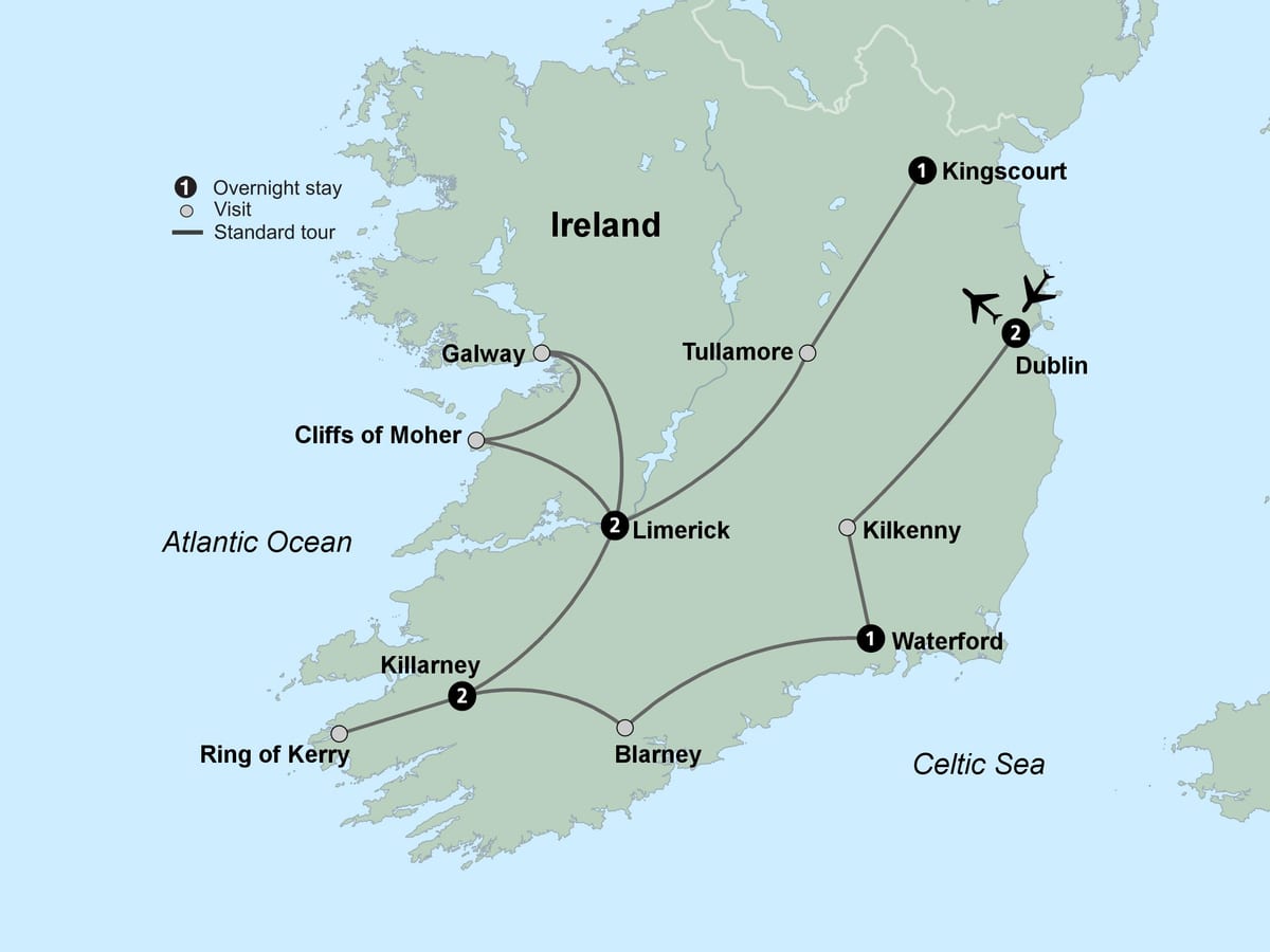 mapa da mapa turístico do sul da irlanda