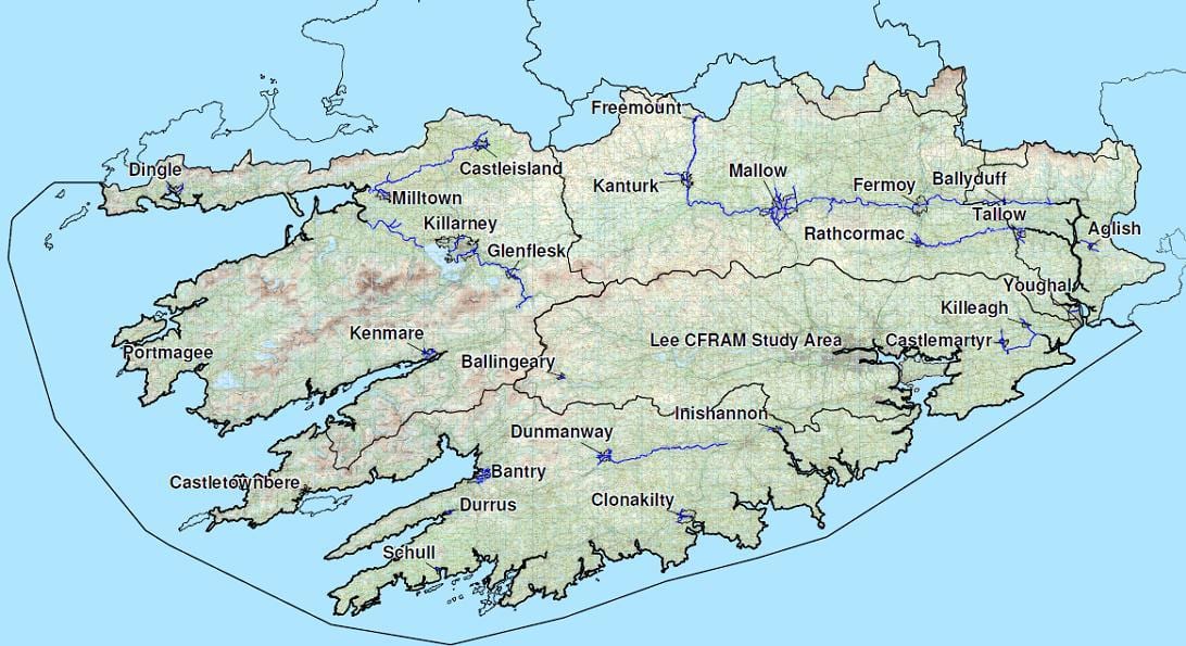 mapa detalhado do sudoeste da irlanda