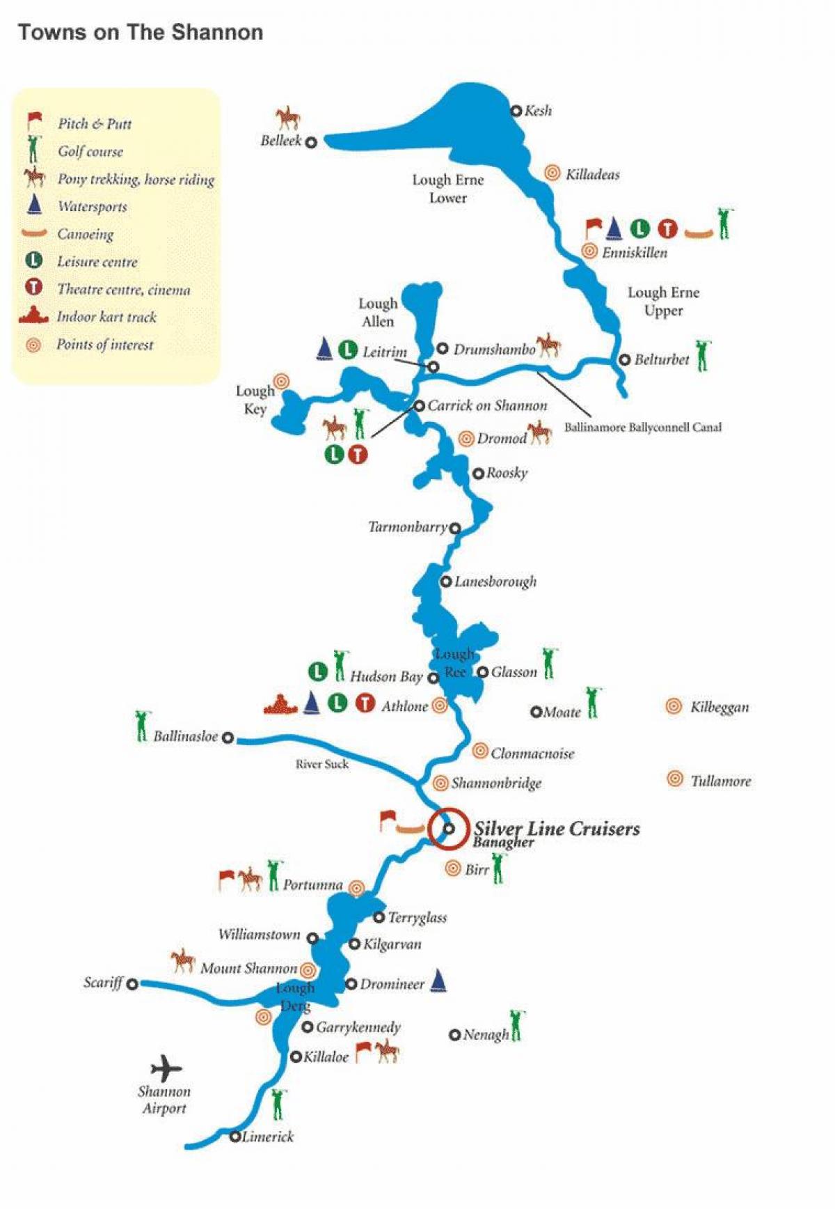 mapa do rio shannon, no mapa de irlanda
