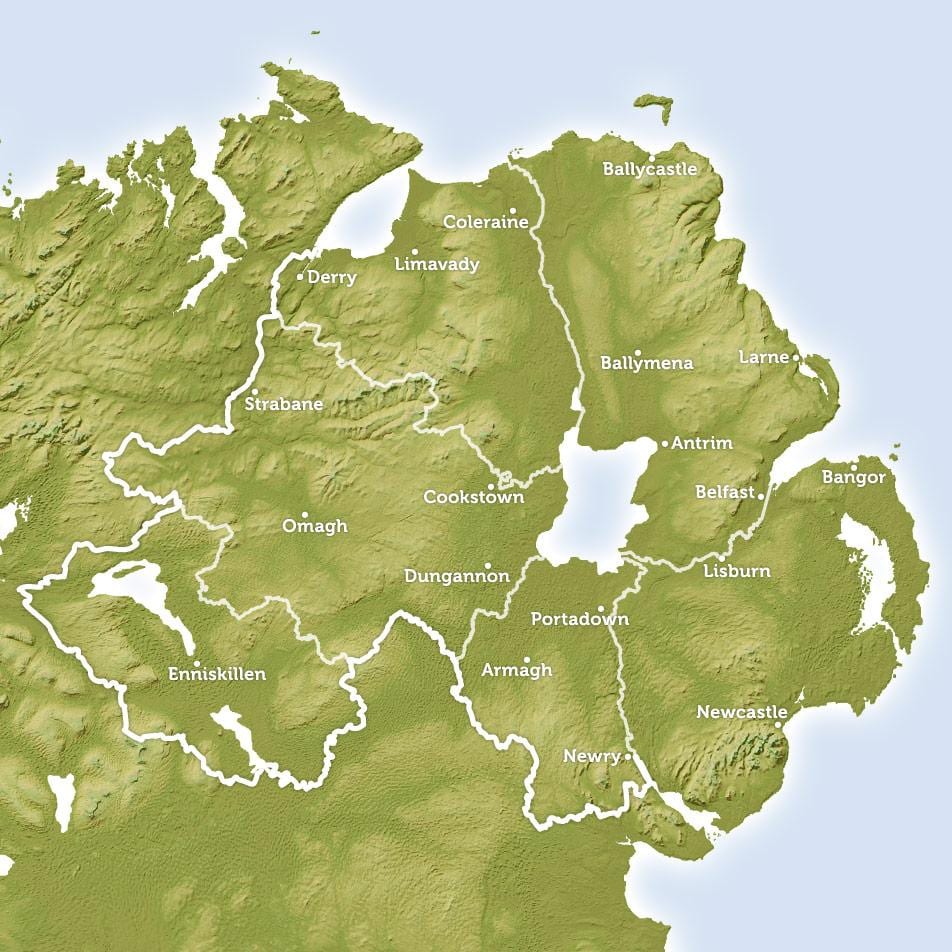 mapa de rios na irlanda do norte