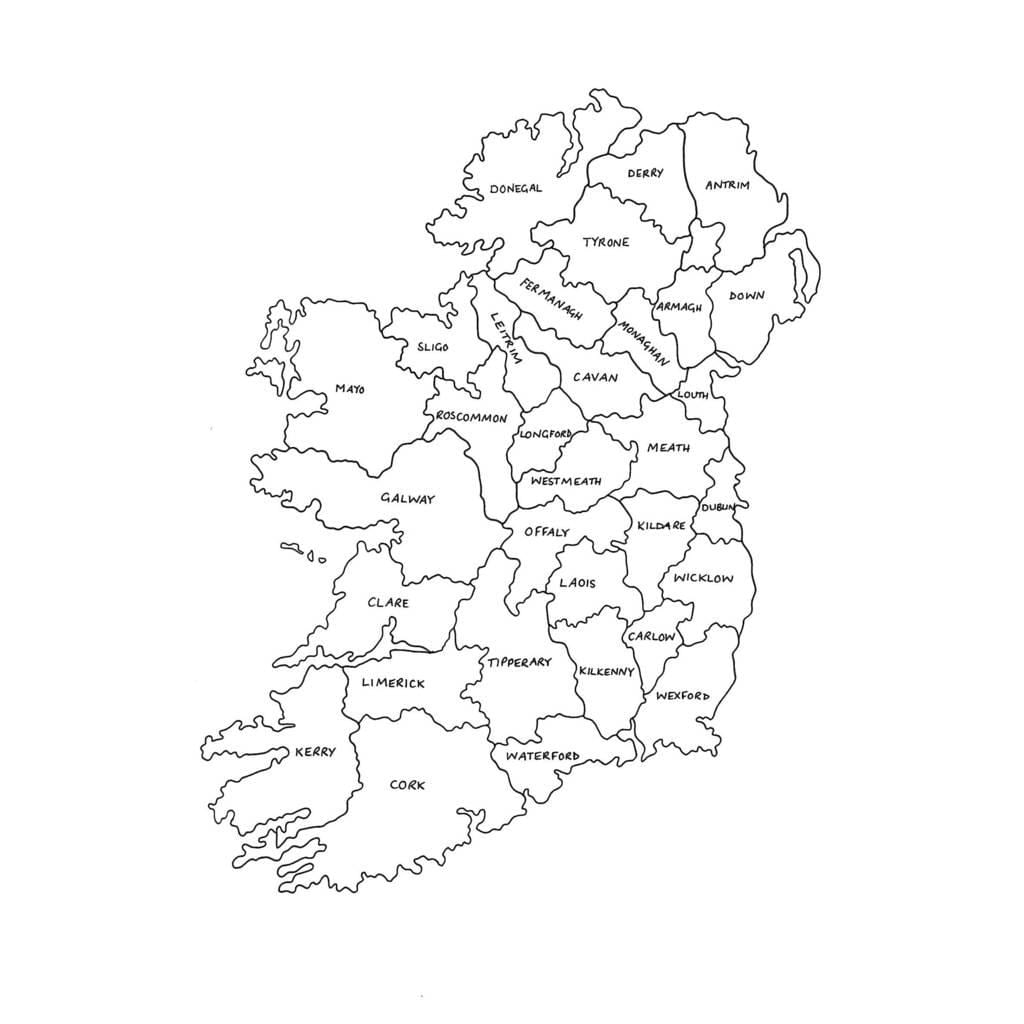 mapa de contorno do mapa da irlanda