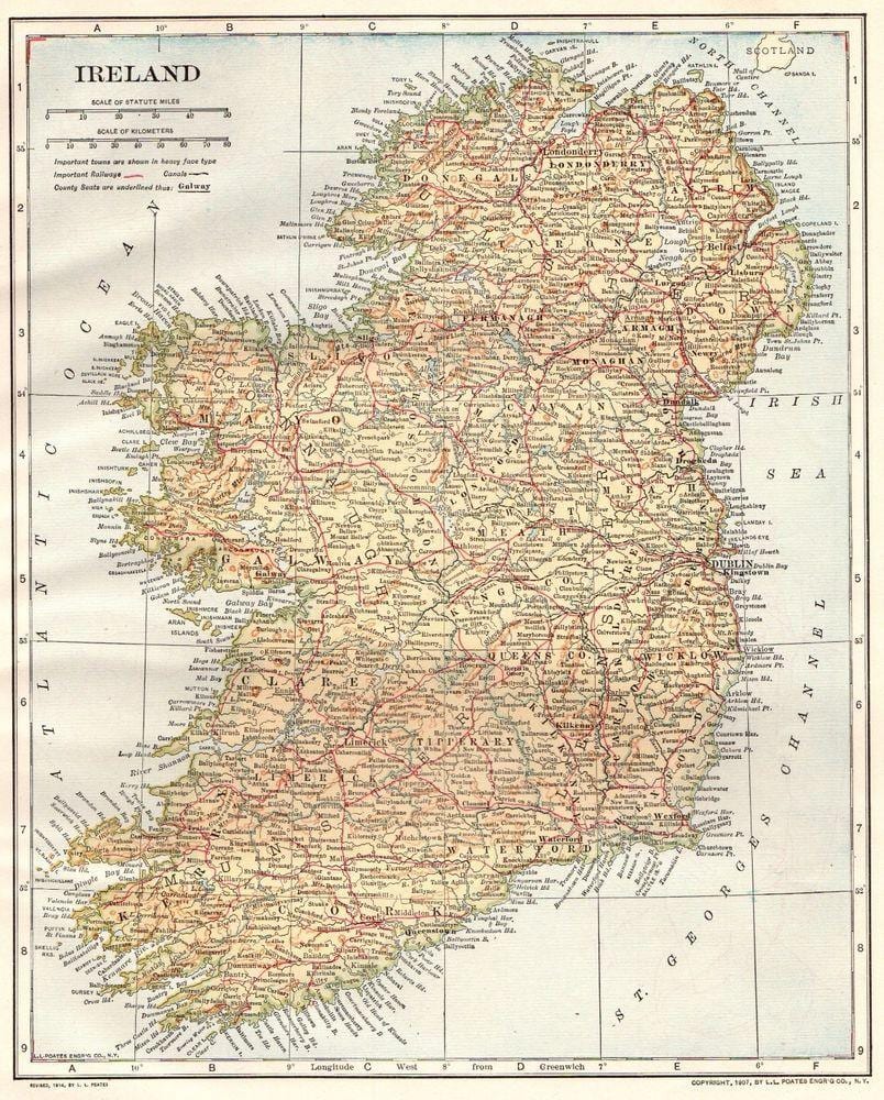 irlanda vintage mapa