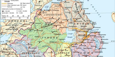Mapa dos aeroportos na irlanda do norte