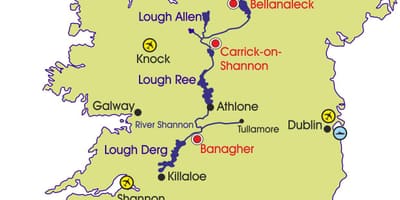 Mapa da irlanda, rios e montanhas