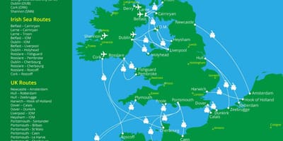 Mapa de travessias de ferry para a irlanda