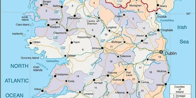 Mapa do concelho da irlanda, com cidades