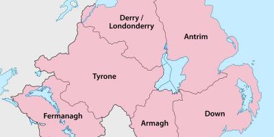 Mapa da irlanda do norte condados e cidades