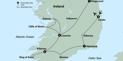 Mapa da mapa turístico do sul da irlanda